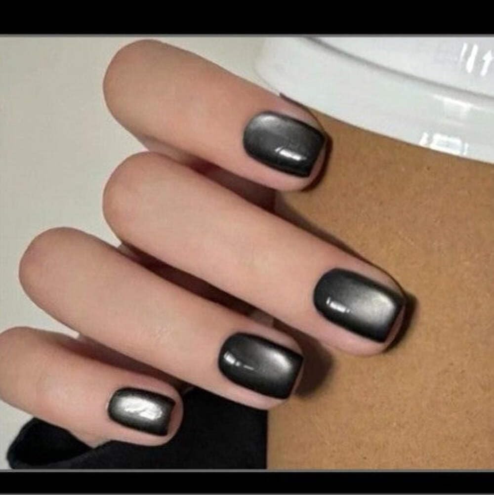 Midnight Chrome Press-On Nails - Black Metallic Shimmer