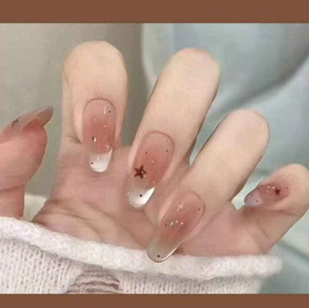 Nude Ombre Press-On Nails - Gold Glitter & Stars (24pcs)
