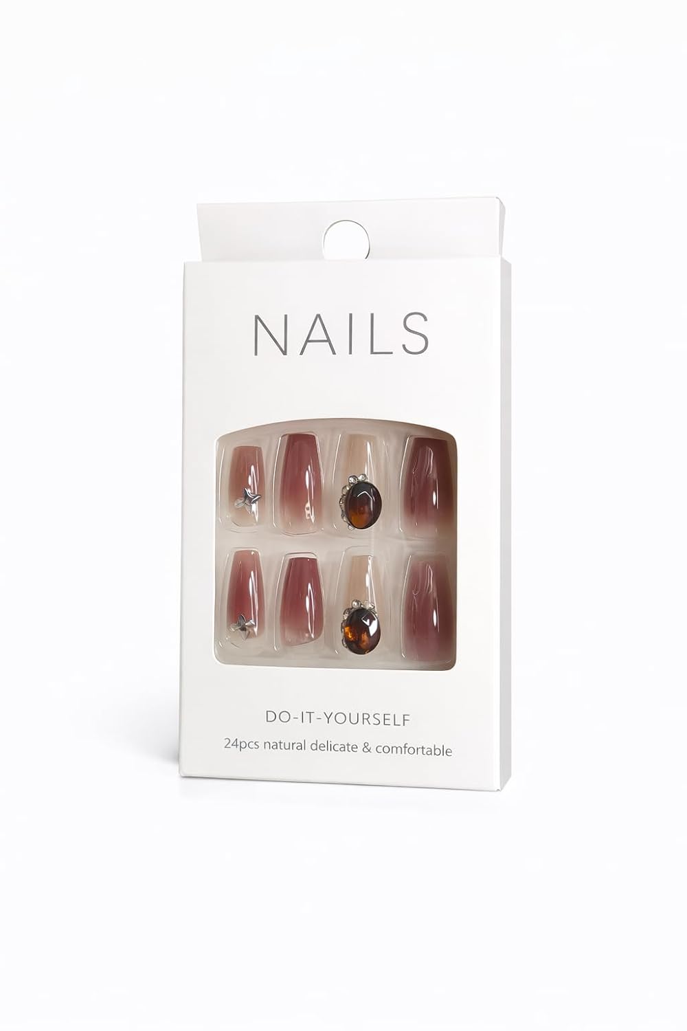 Burgundy Gradient Gem Press-On Nails - Wine Red Ombre with Crystal Accents