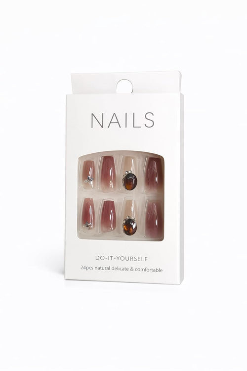 Burgundy Gradient Gem Press-On Nails - Wine Red Ombre with Crystal Accents