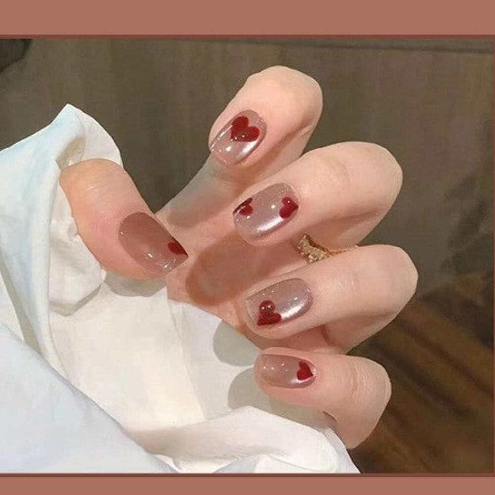 Nude Heart Print Press-On Nails