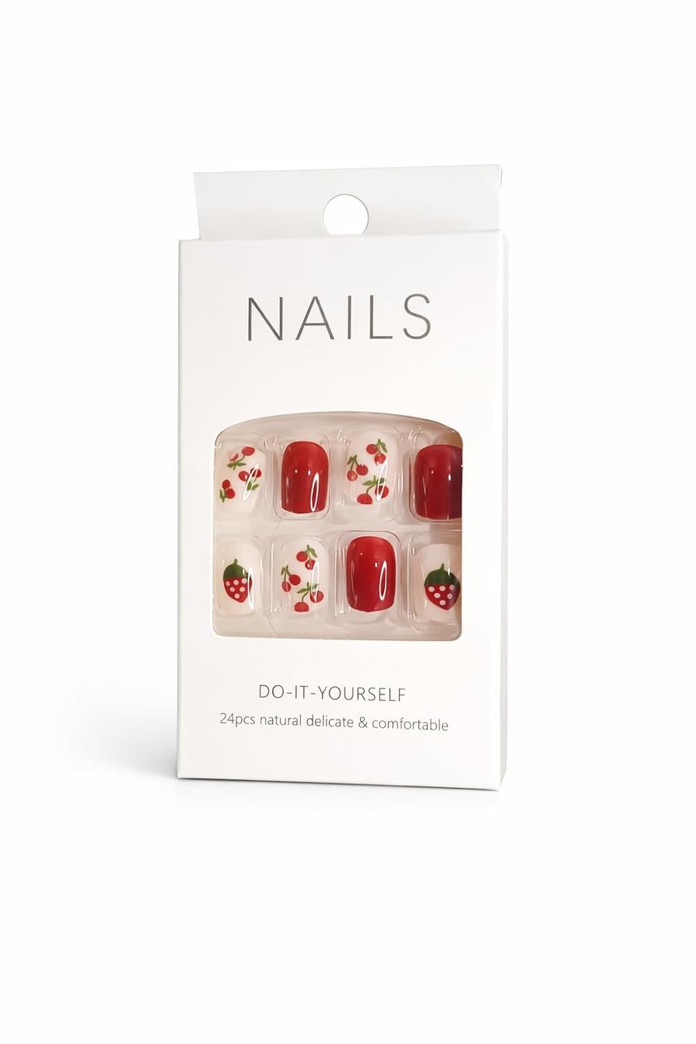 Berry Delight Press-On Nails - Red with Strawberry & Cherry Accents