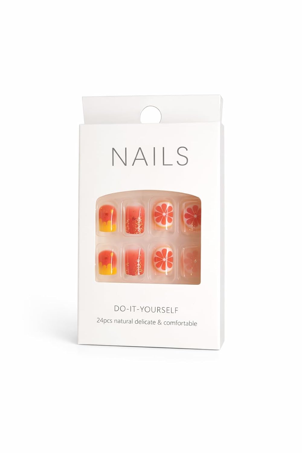 Citrus Bloom Press-On Nails - Coral Gradient with Grapefruit & Glitter