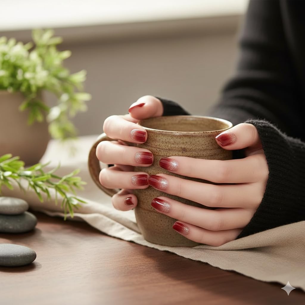 Wine Red Glossy Press-On Nails