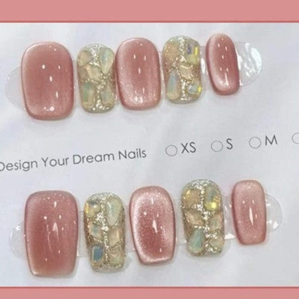 Golden Marble Press-On Nails - Dusty Rose with Gold Foil Accents