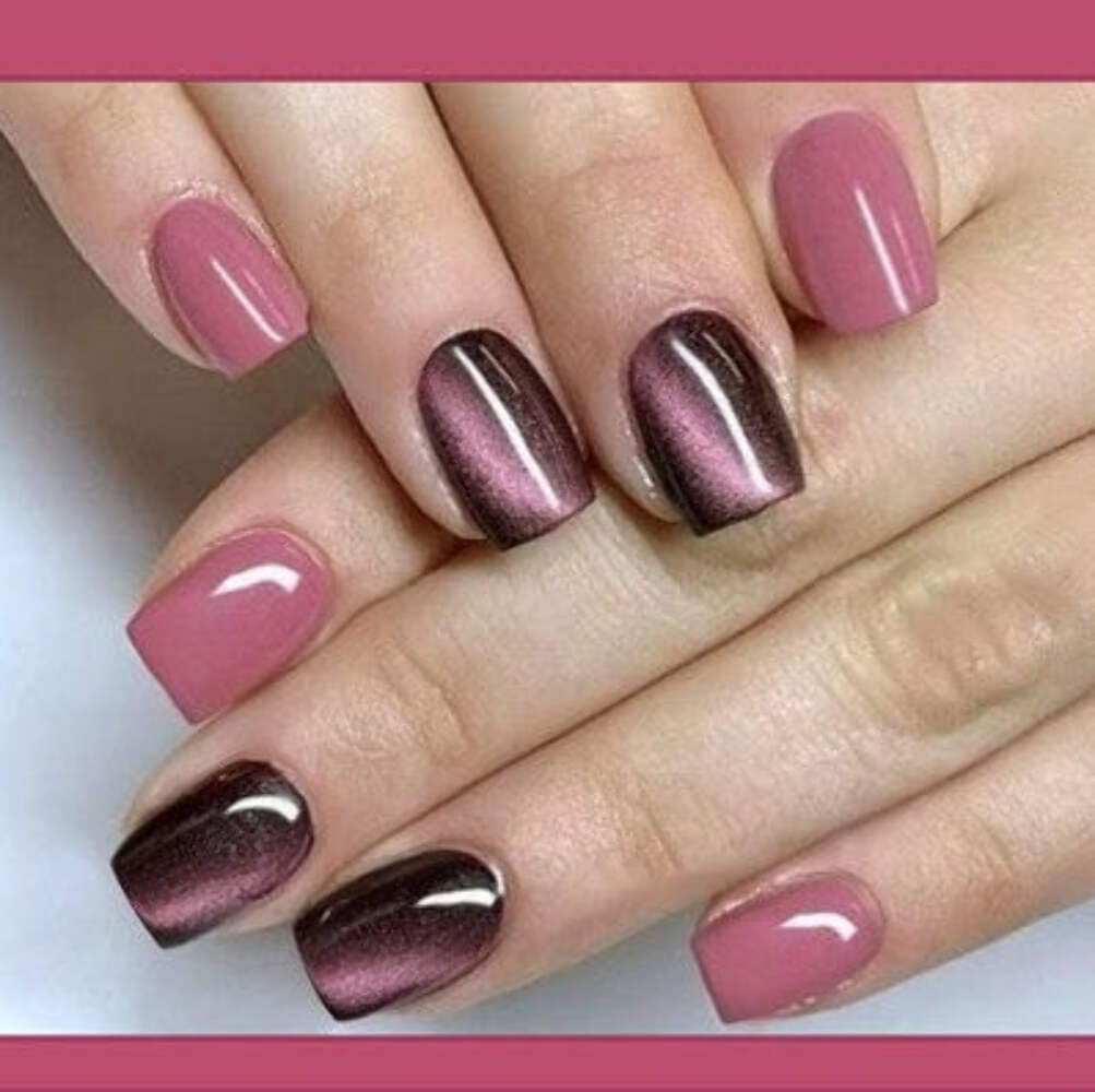 Mauve Chrome Press-On Nails with Chocolate Brown - 24 Pcs