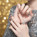 Luxe Nude Press-On Nails with Gold Accents & Gemstones - 24 Pcs