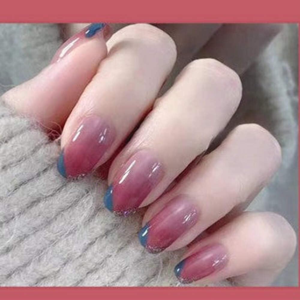 Twilight Sparkle Press-On Nails - Rose to Navy Gradient with Glitter