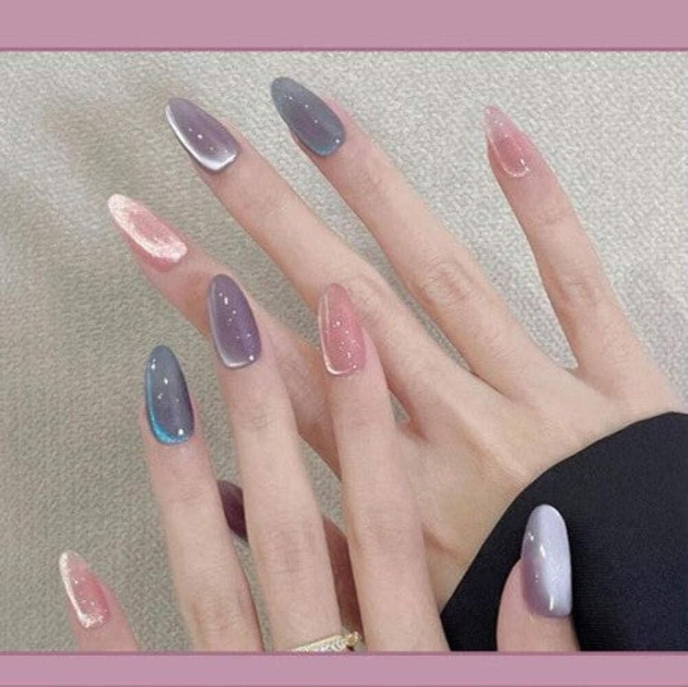 Mystic Aurora Press-On Nails - Cat Eye Gradient in Purple, Pink & Teal