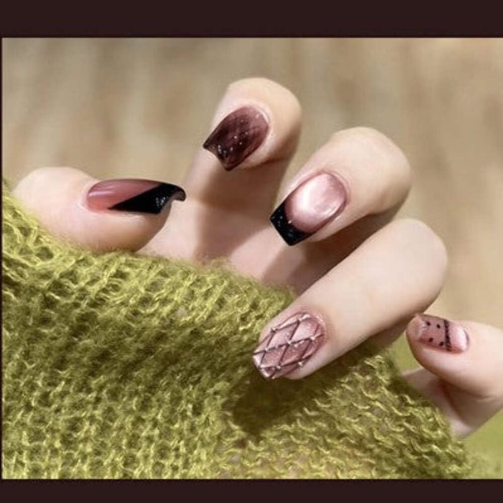 Burgundy Ombre Press-On Nails - Geometric Design (24pcs)