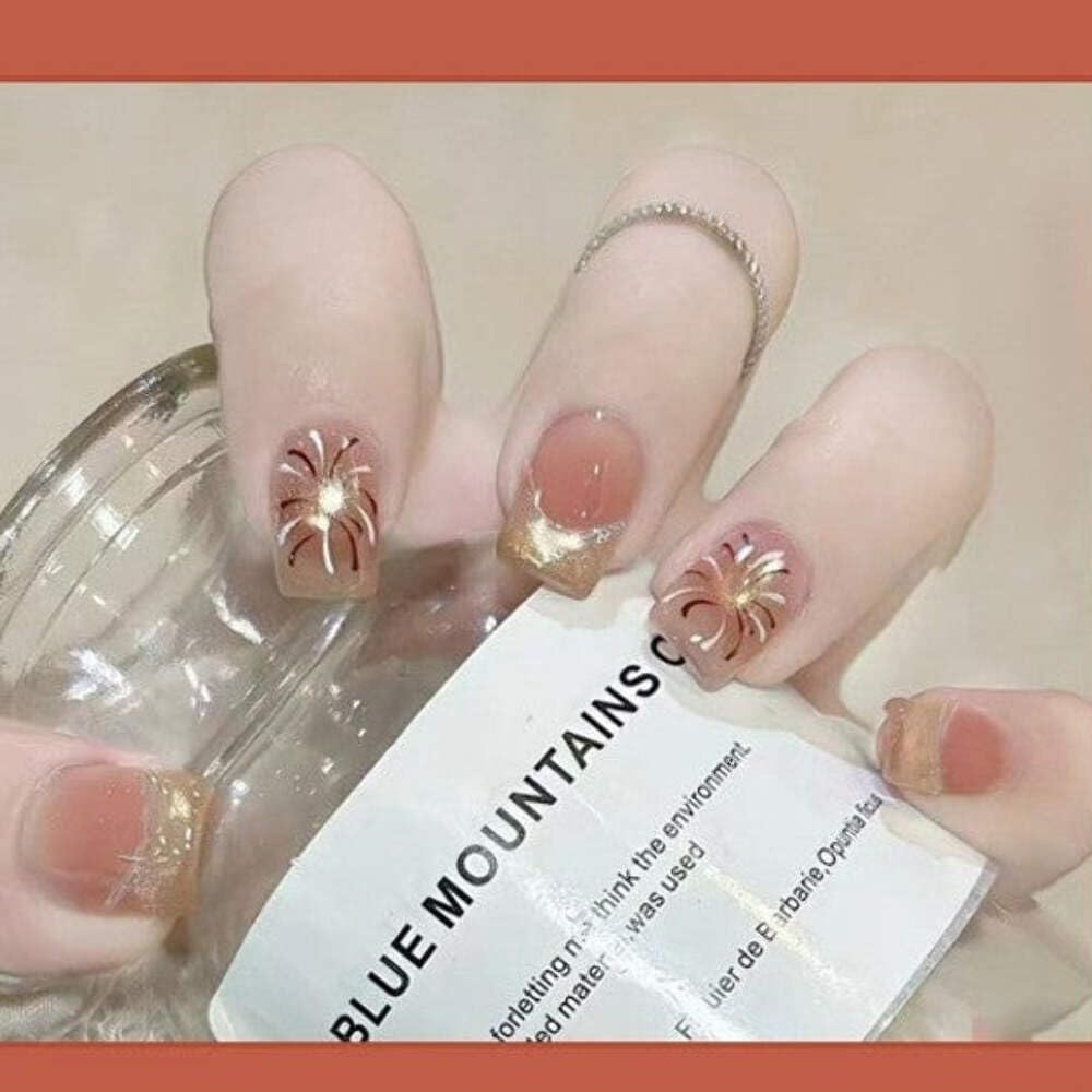Tropical Sunset Ombre Press-On Nails with Palm Tree Accents - 24 Pcs