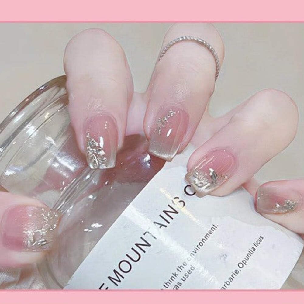 Silver Sparkle Press-On Nails - Soft Pink with Glitter French Tips