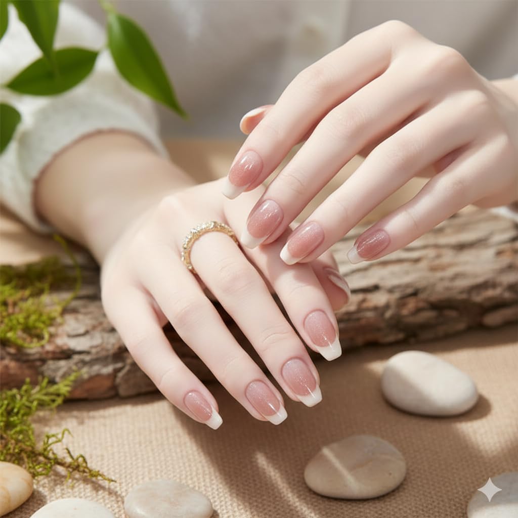 Classic French Tip Press-On Nails - Nude & White (24pcs)