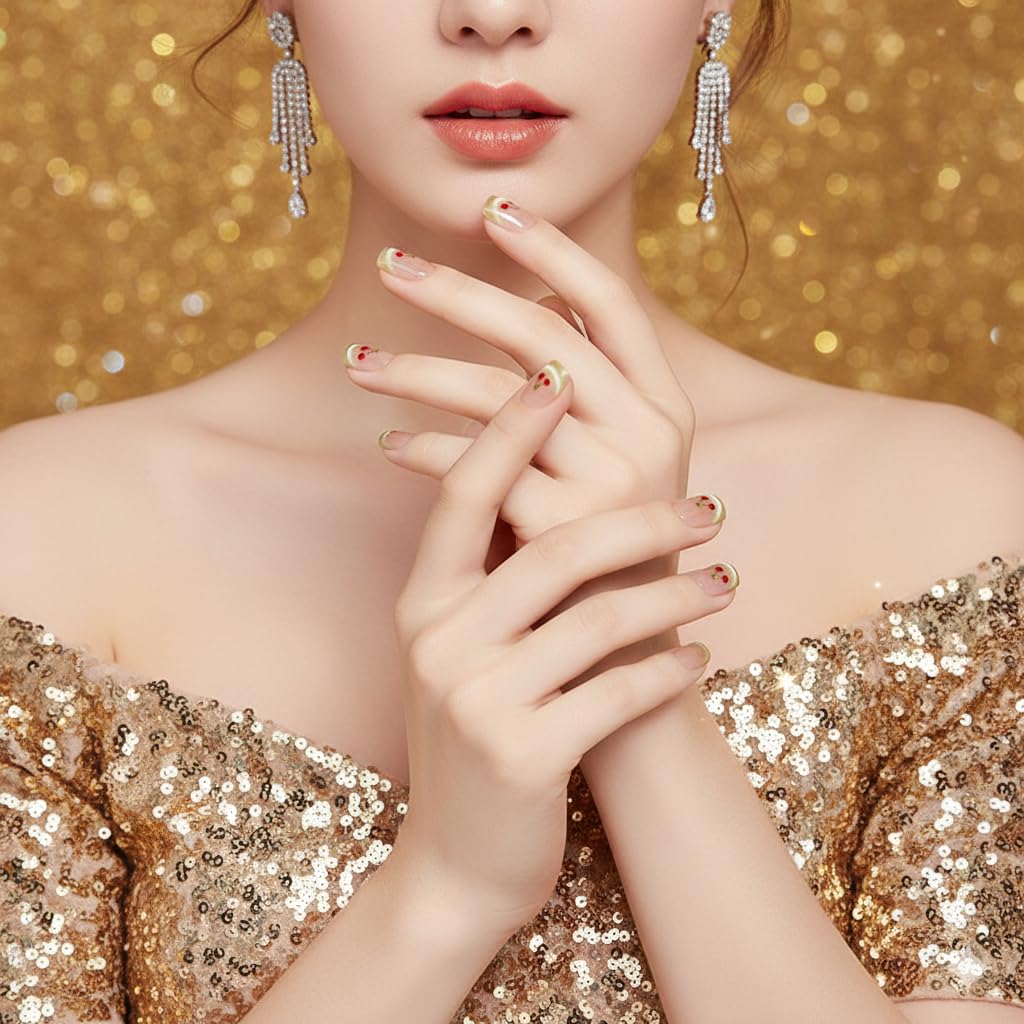 Cherry Design Biege Press-On Nails