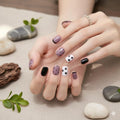 Purple Press-On Nails - Floral & Polka Dot (24pcs)