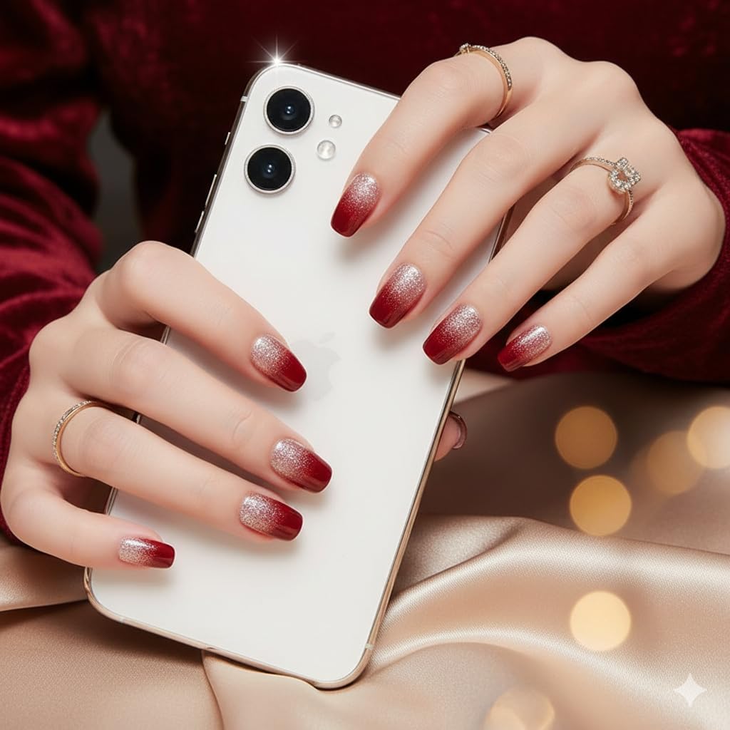 Wine Red Glossy Press-On Nails