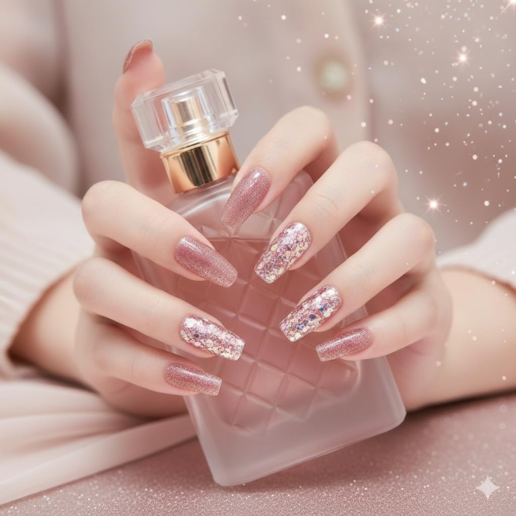 Rose Gold Glitter Press-On Nails