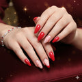 Red Chevron French Tip Press-On Nails - Nude with Red V-Tips & Crystal Accents
