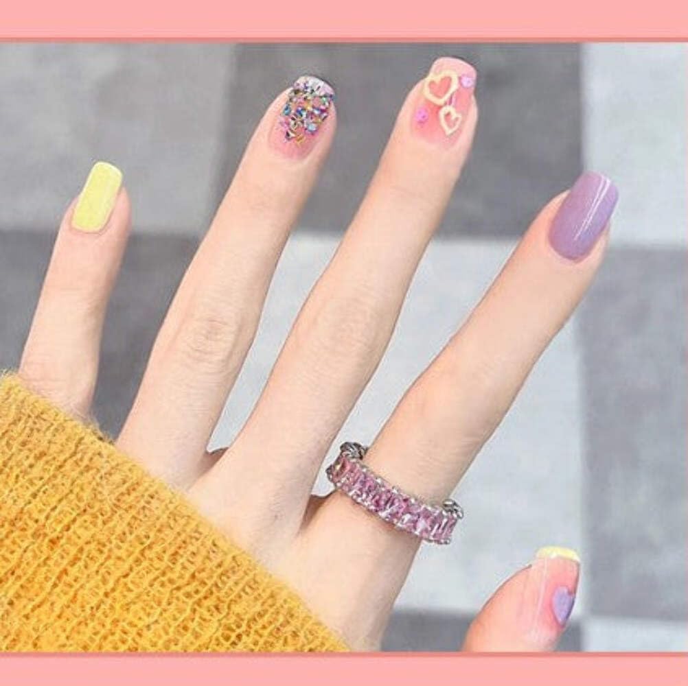 Pastel Rainbow Press-On Nails - Pink, Purple, Yellow & Glitter Mix