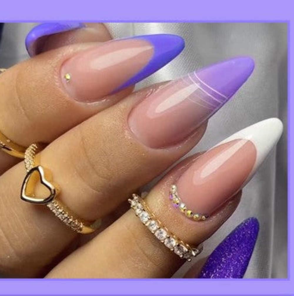 Purple Ombre Glitter Press-On Nails - Nude to Lavender Gradient with Sparkle