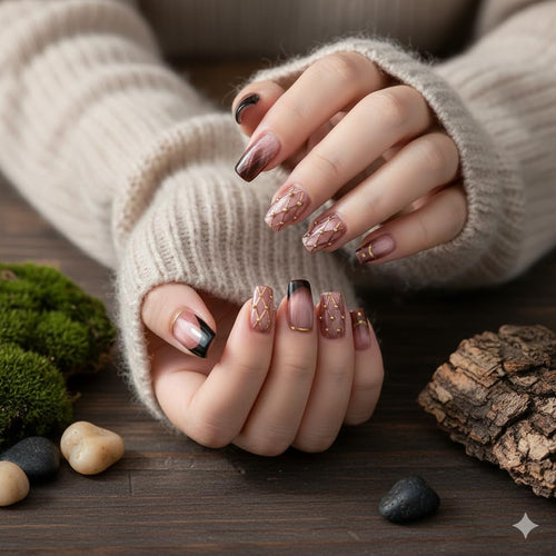 Burgundy Ombre Press-On Nails - Geometric Design (24pcs)