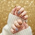 Brown Chrome Press-On Nails with Plaid Accents - 24 Pcs