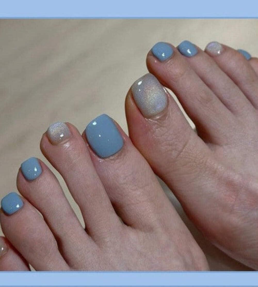 Blue Shimmer Glitter Press-On Toenails (24 Pcs) – Stylish DIY Toenails